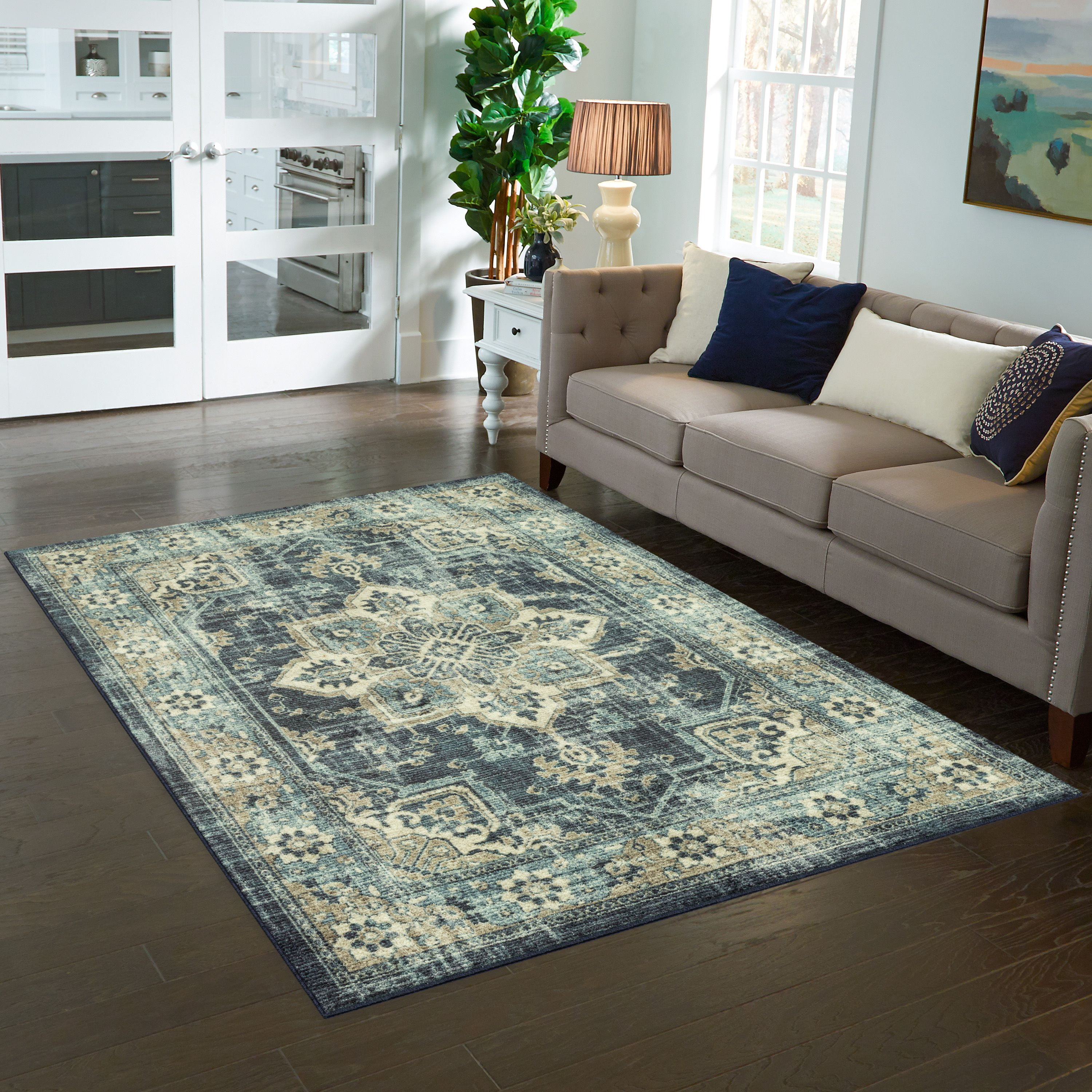 Mainstays Distressed Vintage Persian Indoor Area Rug, Blue, 5 ft x 7 ft