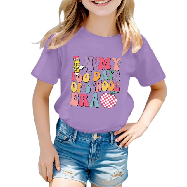 MEZZALL T-Shirts pour Enfants Garçons Filles Saison Scolaire Col Rond Manches Courtes T-Shirt d'Été Décontracté Tendance, 4-5 Ans