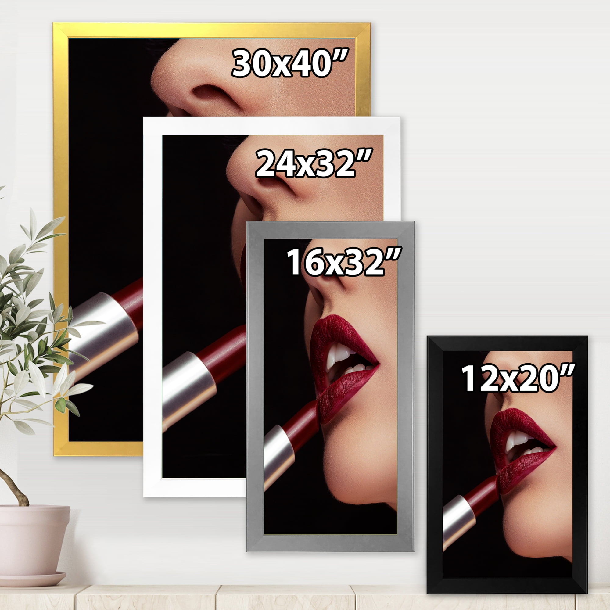 Designart 'Woman Applying Red Lipstick On Lips I' Modern Framed Art Print