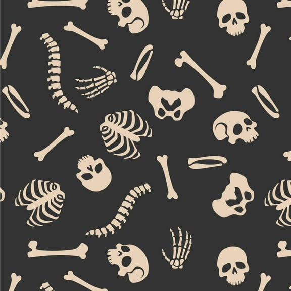 Skeleton Skull Bones Rib Cage and Femur Pattern Premium Roll Gift Wrap Wrapping Paper