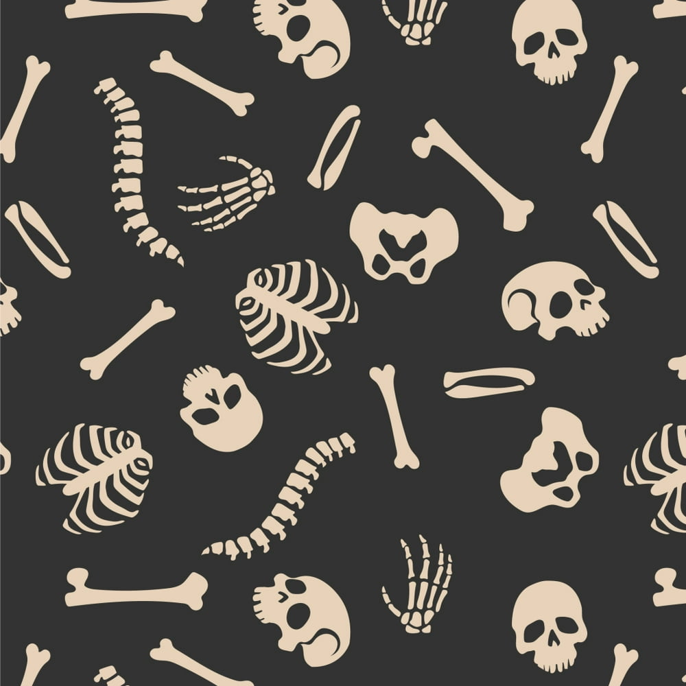 Skeleton Skull Bones Rib Cage and Femur Pattern Premium Roll Gift Wrap
