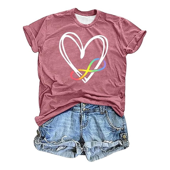 Trendfront Womens Heart Graphic T Shirts Crewneck Casual Short Sleeve Loose Fit Tops Trendy Fashion Tee Cute Relaxed Pullover Daily Wear