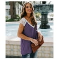 thumbnail image 2 of Mujeres Verano Suelto Empalme Encaje Ganchillo Ribete V-Cuello Cap Mangas Tanque Camisas Blusa Tops,Purple-XL WD.WDQZL Ropa, 2 of 4