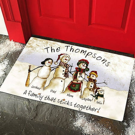 Personalized Snowmen Stick Family Doormat, Multiple Sizes