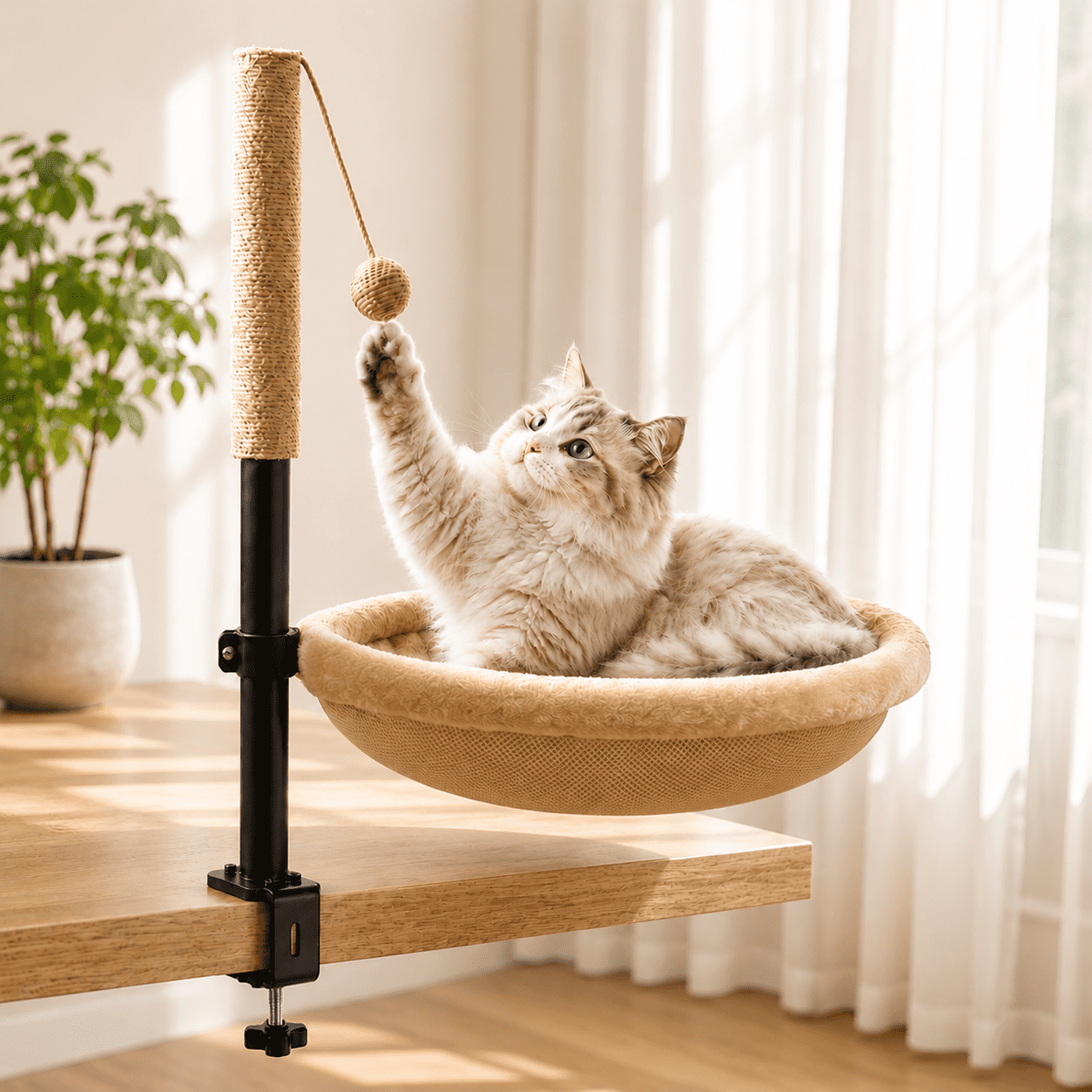 Camel Clamp-On Cat Desk Perch with Adjustable Height Supports Up to 45 Pounds