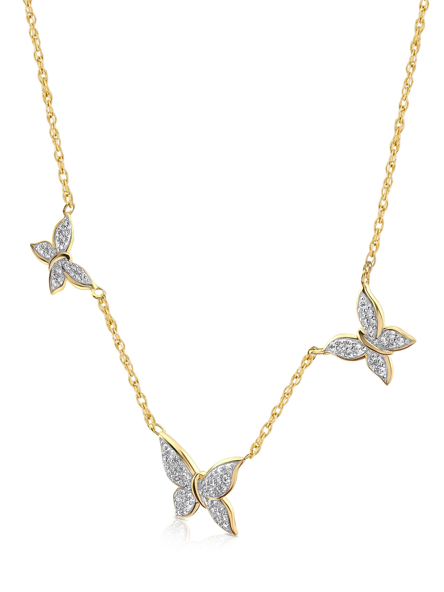 Brilliance Fine Jewelry Women's Simulated Diamond Pave Butterfly Station Necklace in 14KT Gold Plated Sterling Silver