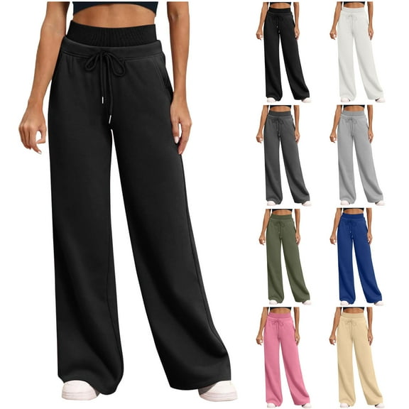 Fartey Sweatpants for Women Trendy Trendy Double Elastic High Waisted Lounge Pants with Pockets Baggy Straight Wide Leg Athletic Workout Joggers Pink M