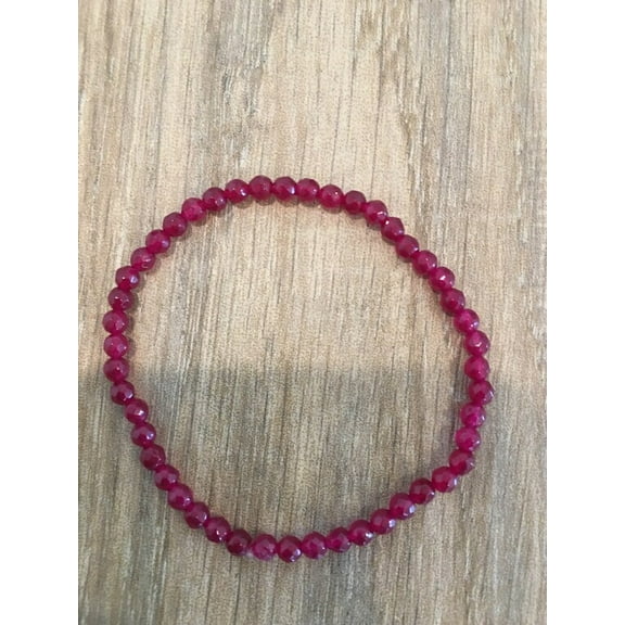 Natural Ruby 3.5mm Round Shape Faceted Cut Beads Stretchable Bracelet for Men & Women.