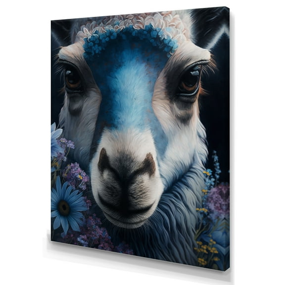 Designart Llama Portrait With Flowers II Canvas Wall Art