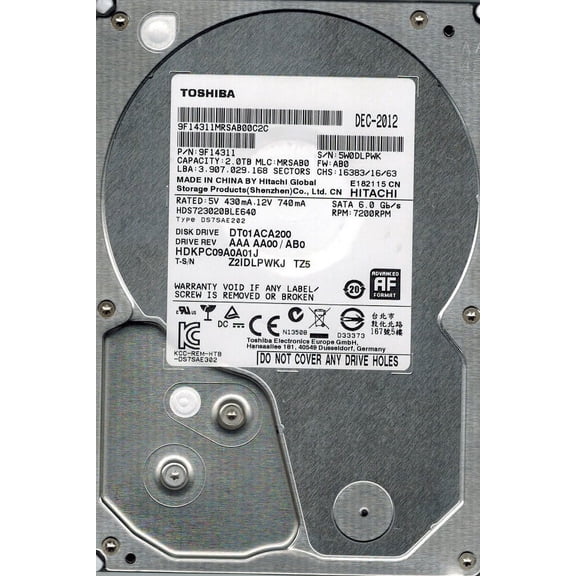 Hitachi HDS723020BLE640 P/N: 9F14311 MLC: MRSAB0 2TB