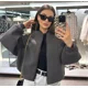 thumbnail image 2 of Chaqueta de bombardero gris para mujer, abrigo de manga larga, suelto, corto, con cremallera, informal, con bolsillo, prendas de vestir, Otoño e Invierno, 2 of 5