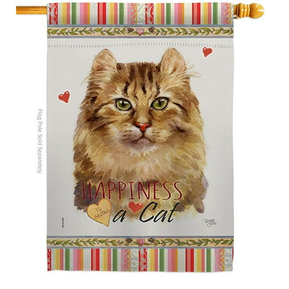 Breeze Decor H110144-BO 28 x 40 in. Cat Amerian Curl Happiness Double-Sided Decorative Vertical House Flag