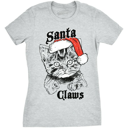 Womens Santa Claws Cat Funny Holiday Santa Christmas Kitten T shirt