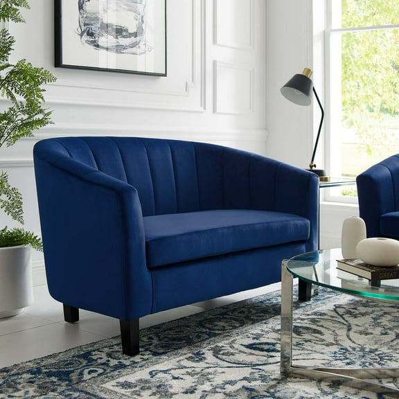 Modway Prospect Channel Tufted Performance Velvet Armchair in Navy