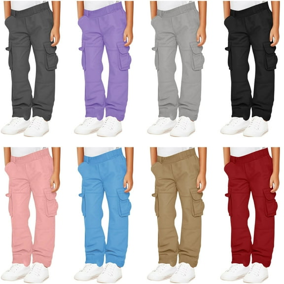 CHGBMOK Saving 5$ & Under 100% Cotton Cargo Pants Loose Fit Outdoor Pants with Pocket Elastic Waist Joggers Trousers for Boys & Girls, White, 5-6 Years/(120)