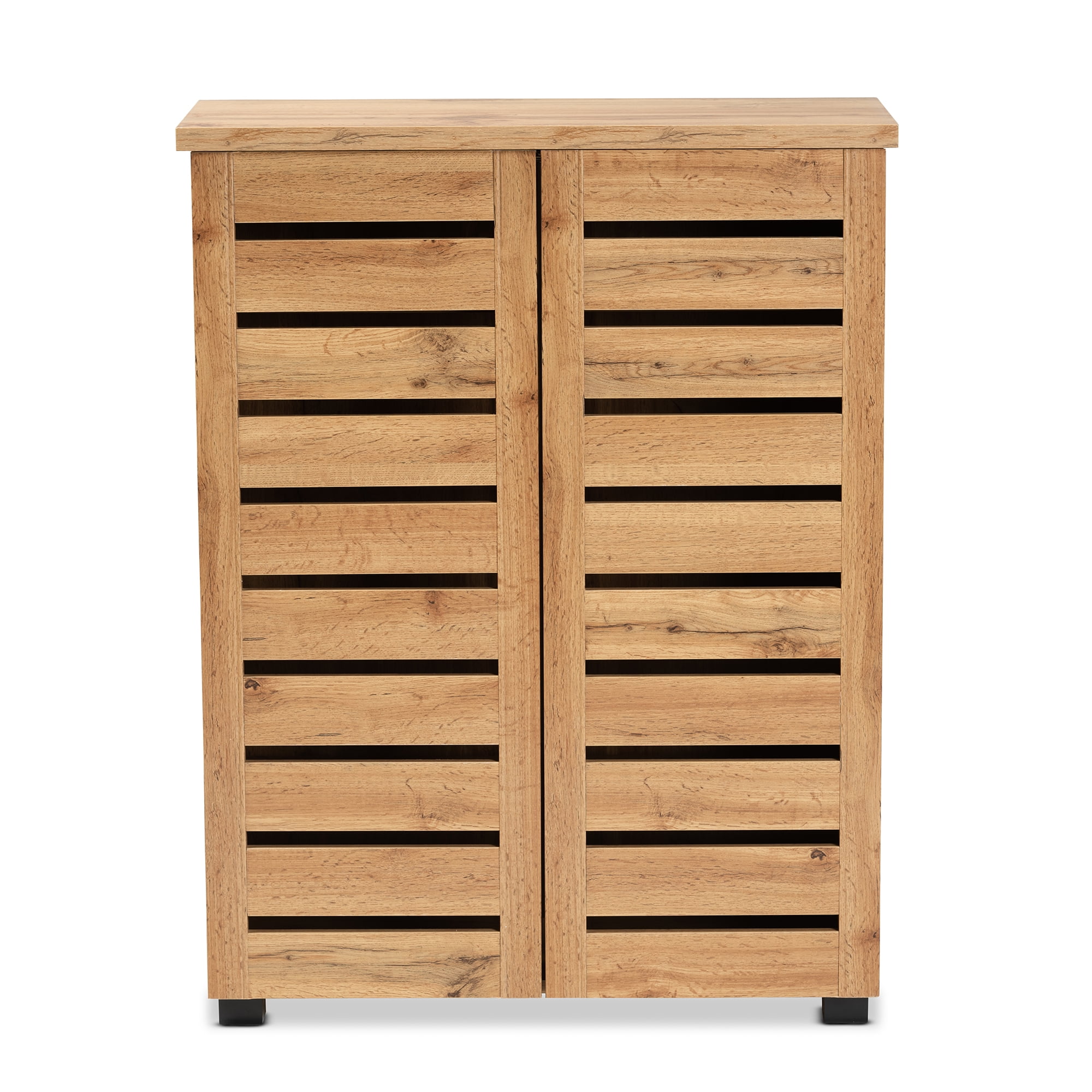 BYBLIGHT 31.5 in. W Brown Oak 24-Pairs Shoe Storage Cabinet, Free