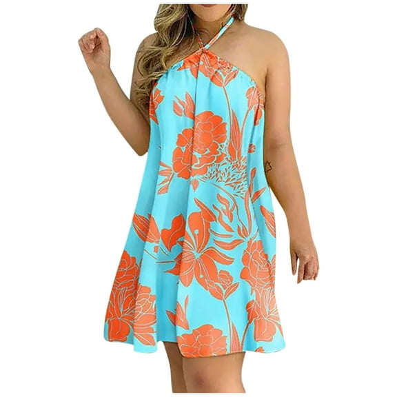 OAVQHLG3B Halter Bohemian Gradient Dress for Women Sleeveless Mini Casual Backless Dresses Dress Women Summer 2022 Vestido Vestir