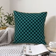 thumbnail image 6 of Fotbe Black And Teal Checkerboard Pattern Velvet Decorative Throw Pillow Covers with Elegant Piping, Soft Plush Cushion Cover for Sofa, Bed, Car, Office-18"x18", 6 of 8