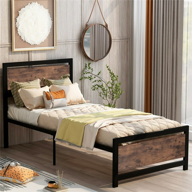 Metal Platform Bed Frame with Headboard, SEGMART Twin Size Bed