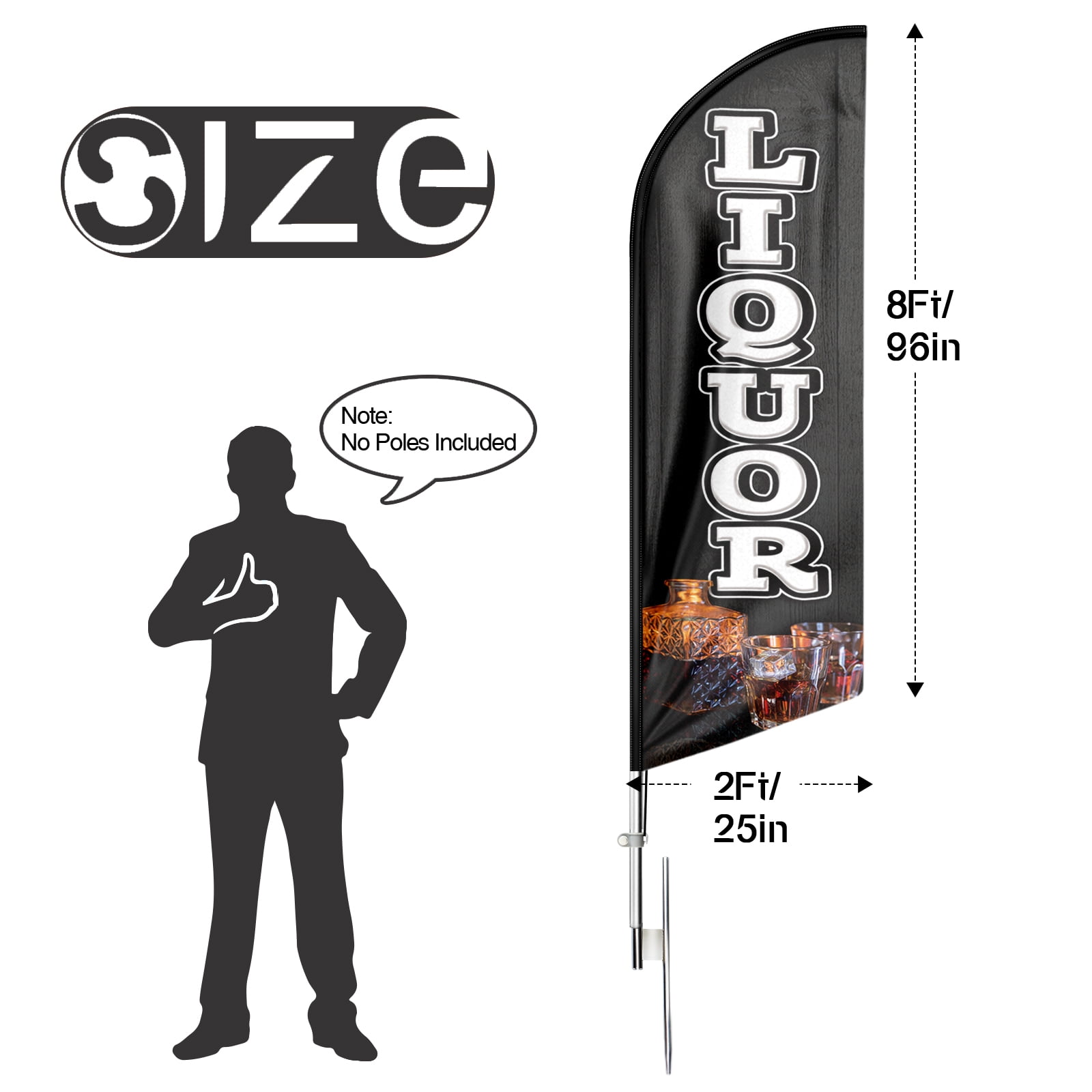 Liquor Sign Feather Flag,8FT Liquor outdoor advertising flag, Liquor Business Sign,Liquor Swooper Flag（FLAG ONLY）