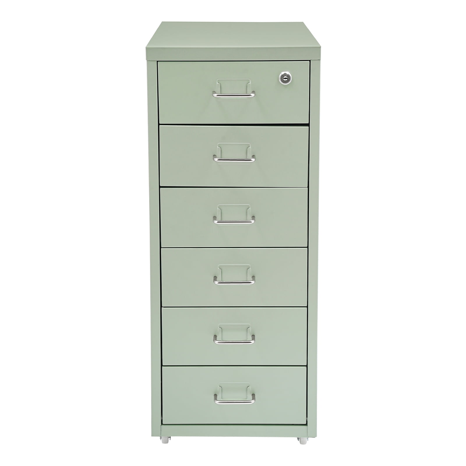 Cream Green Metal 28*41*69cm 6-Layer Wheeled File Lock Cabinet Movable Locker Multi-Layer Drawer Filing Cabinet