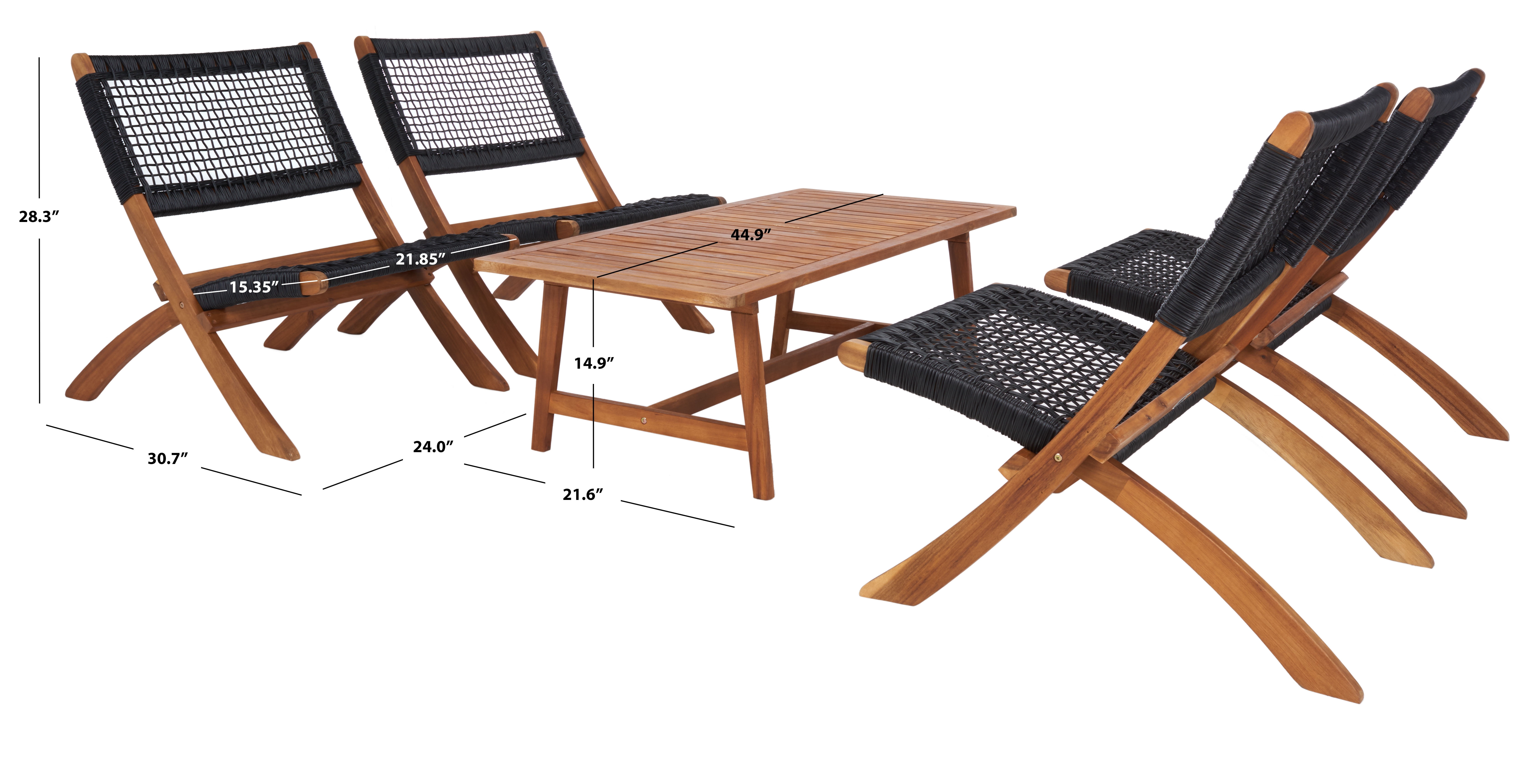 SAFAVIEH Blaze Outdoor Patio 5 Piece Coffee Set, Natural/Black
