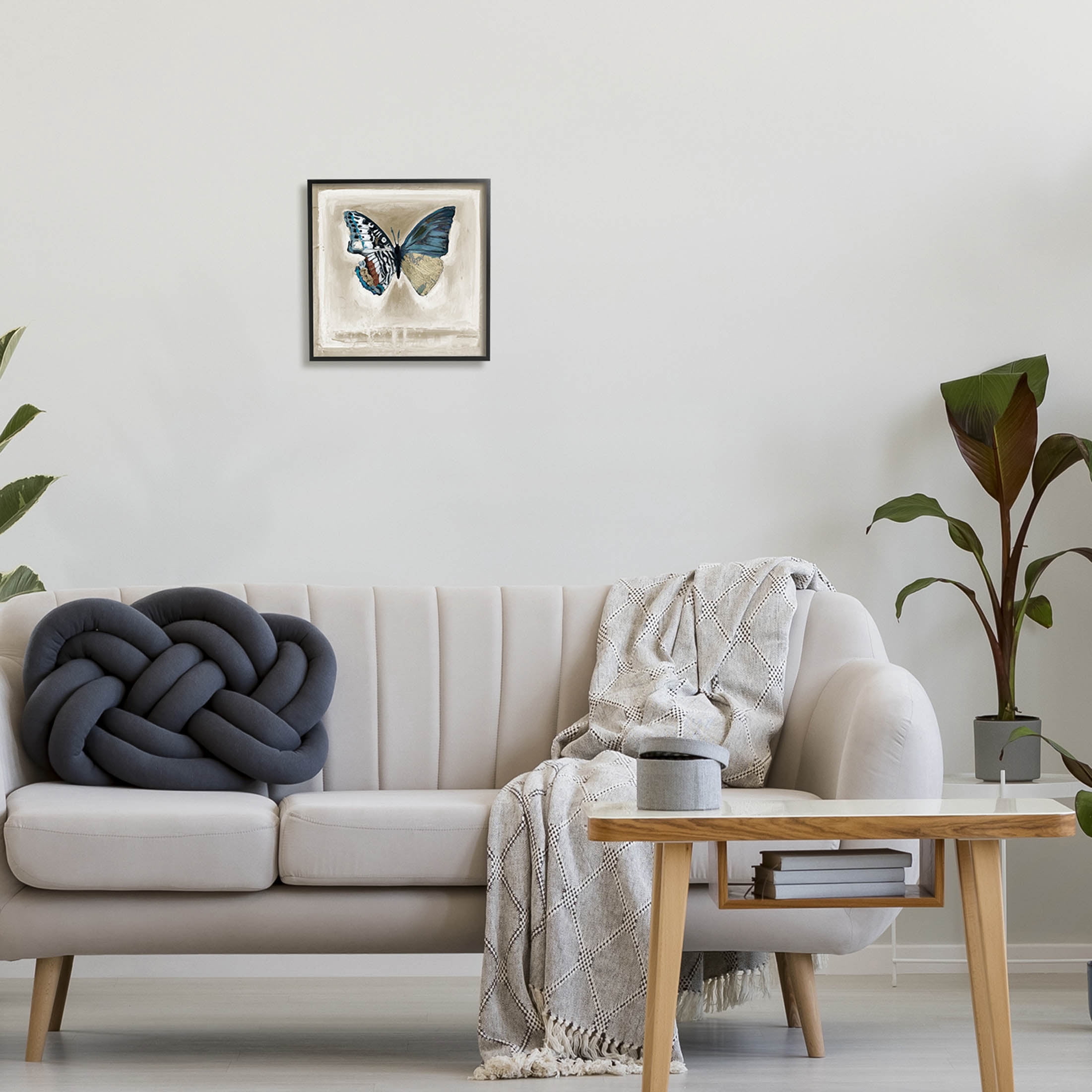 Stupell Industries Asymmetrical Butterfly Neutral Border Painting Black Framed Art Print Wall Art, Design by Stacy D'Aguiar