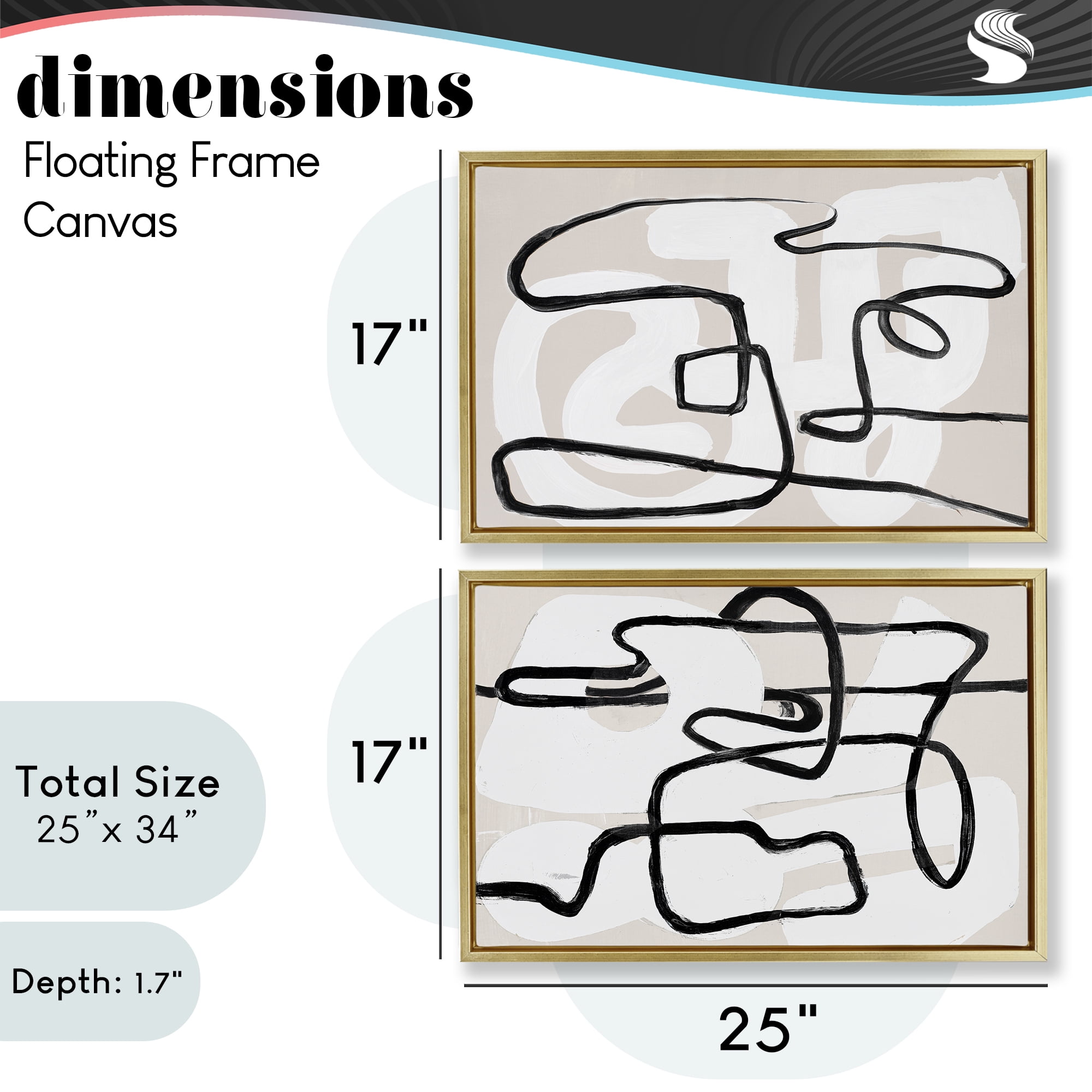 Stupell Industries Neutral Twists & Turns 2 Piece Gold Framed Floater Canvas Set, design by Lanie Loreth