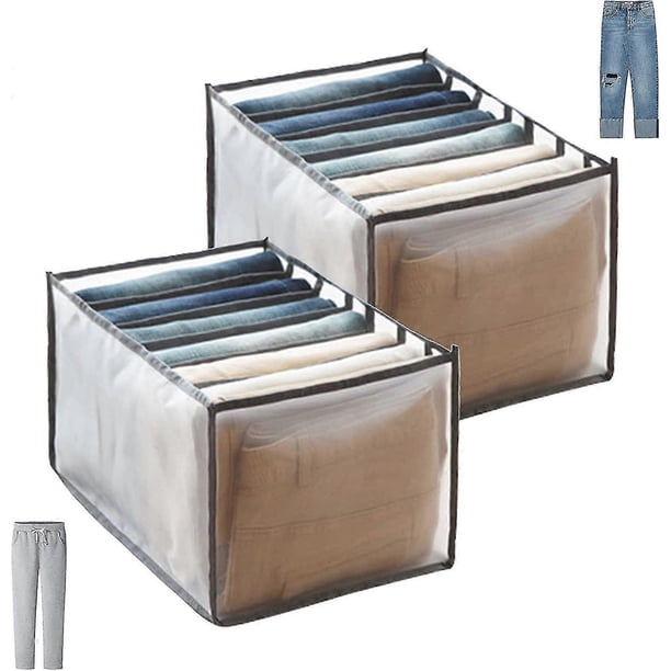 2 Pcs Jeans Organizer Storage Drawer Pants Foldable Mesh Wardrobe, Large Capacity Wardrobe Closet Box Dividers For Clothes Pants Drawer Storage Gray
