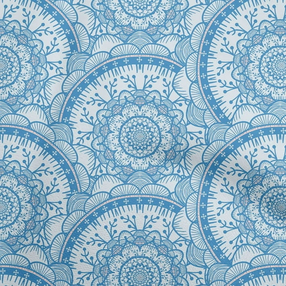 oneOone Viscose Chiffon Medium Blue Fabric Asian Block Mandala Sewing Craft Projects Fabric Prints By Yard 42 Inch Wide