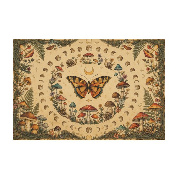 Boho Vintage Moon Phase and Botanical Butterfly Canvas Wall Art for Bedroom Dorm Decor Beige 12*18in