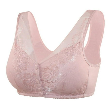 

Final Clear Out! Ladies New Fashion Lace Front Buckle Underwear Soft Cotton Cup Vest Middle-Aged And Elderly People No Steel Ring Large Size