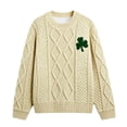 thumbnail image 4 of MDUKONU Women's St. Patrick's Day Shamrock Sweater Art Print Long Sleeve Crewneck Irish Shirts Green Tops Beige S, 4 of 4