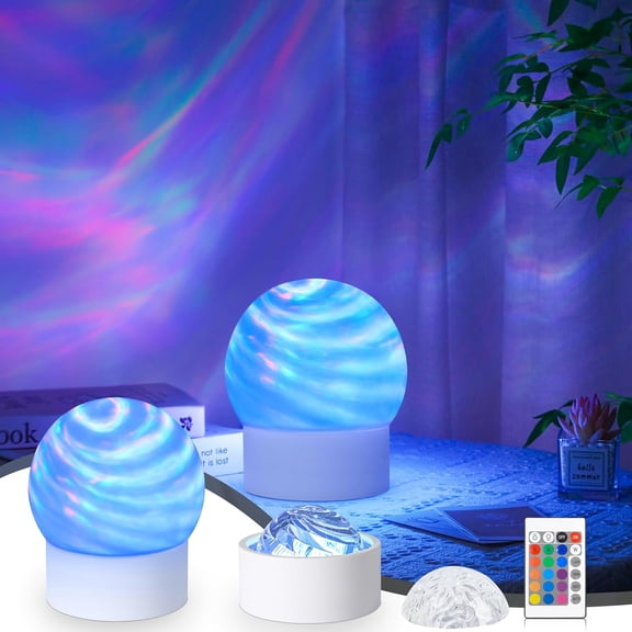 1 Pcs Aurora Ocean Wave Projector Night Light, 16 Color RGB LED Lamp with Remote & USB-C, 360° Rotating Mood Lighting for Bedroom Sleep Party Relax Decor (LK)