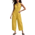 thumbnail image 5 of Cmfcve Wide Leg Jumpsuits for Women Sleeveless Stand Collar Half Button Up Linen Pants Loose Casual Long Overalls with Pockets, 5 of 5