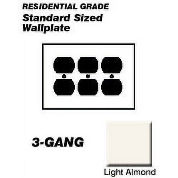 Leviton 78030 Wallplate 3-Gang Duplex Standard Size Plastic - Light Almond