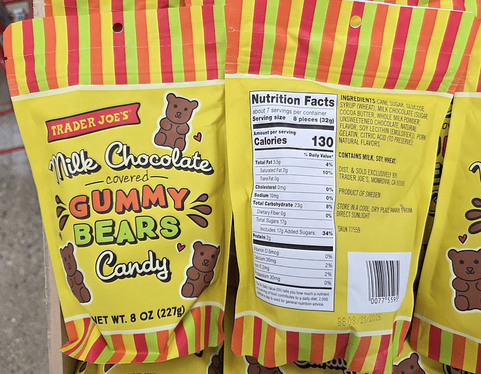 Trader Joe's Milk Chocolate Covered Gummy Bears Candy 8oz 227g (2 Bags)