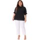 thumbnail image 3 of Blusa de mujer de tallas grandes Agnes Orinda para trabajo en oficina, con pliegues, de manga corta, cuello alto y mangas abullonadas, 3X, negra, 3 of 6