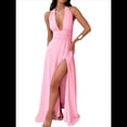 thumbnail image 2 of Vestido con Cuello en V Profundo y Cuello Halter para Mujer, Sin Mangas, Espalda Descubierta y Abertura. Rosa XL, 2 of 10