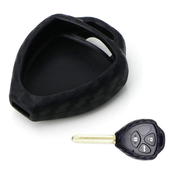 Carbon Fiber Finish Soft Silicone Key Fob Cover For Toyota Scion Heart Shape Blade Key (Black Twill Weave Pattern)