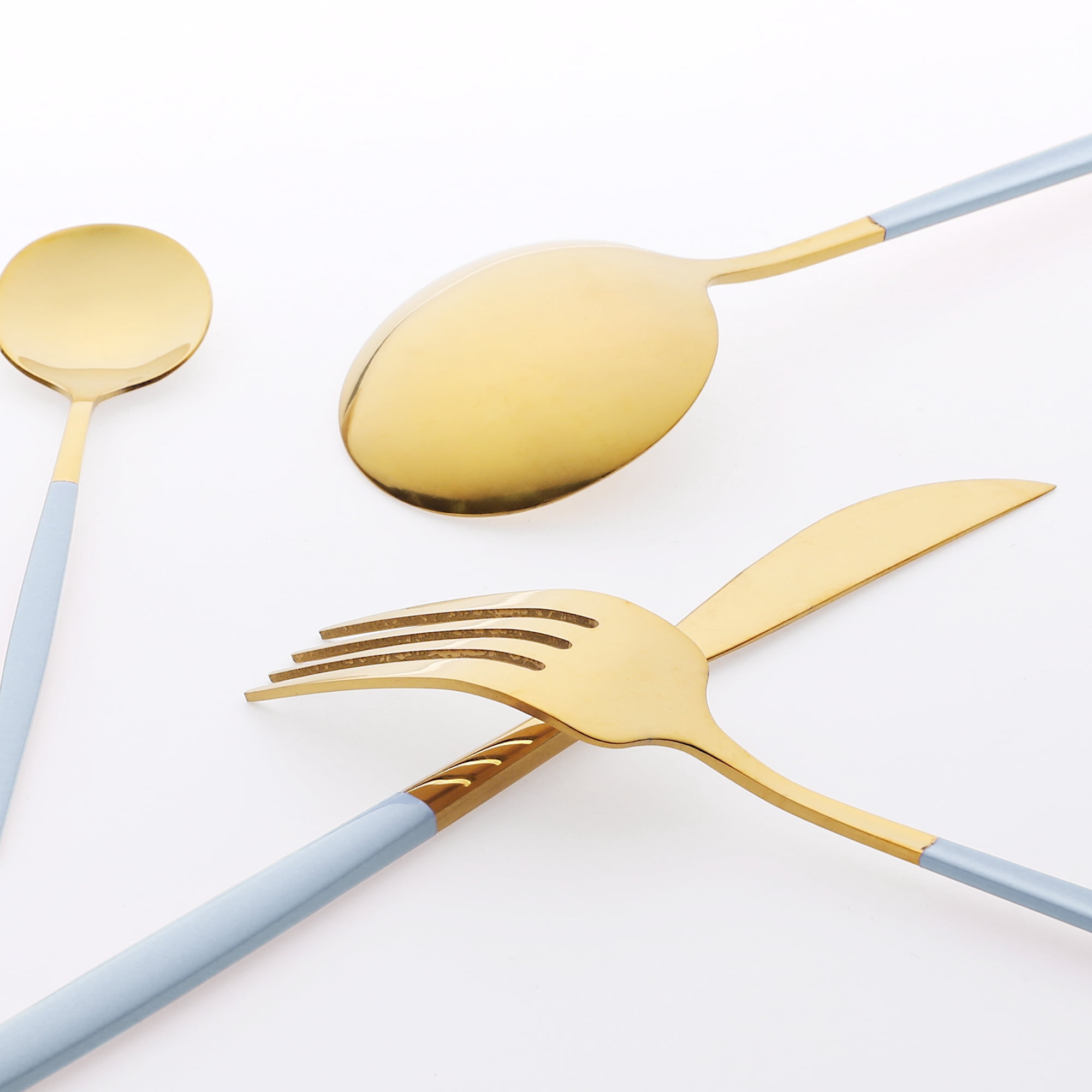 Unique Bargains Stainless Steel Flatware Set Blue 4 Pcs