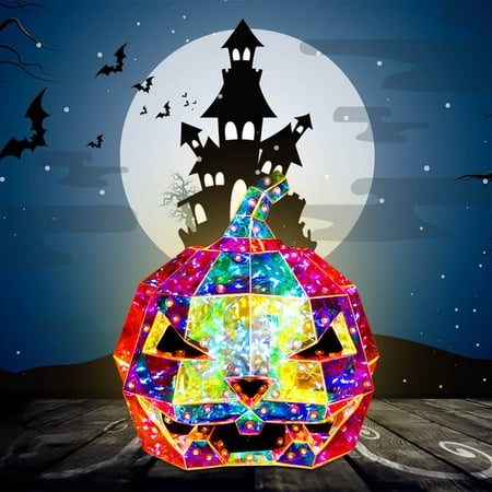 

Exhoden Halloween Desk Decor，25cm Pumpkin Ghost Colorful Ornaments Halloween Festival Decoration Night Light Dress Up Props