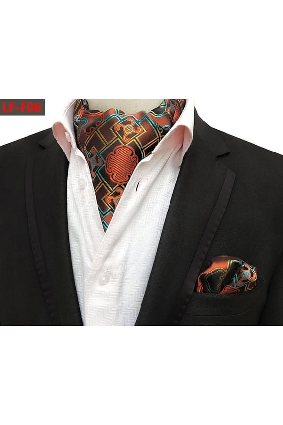 Men's Business Paisley Floral Ascot Cravat Tie Handkerchief Pocket Square Set