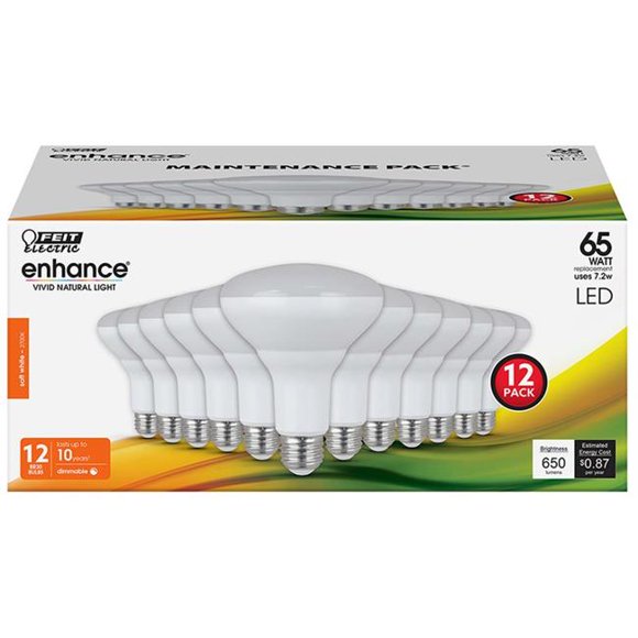 Feit Electric 3929387 7.2 watt Enhance 65 watt Equivalence Track & Recessed 650 Lumen LED Bulb, Soft White- Pack of 12
