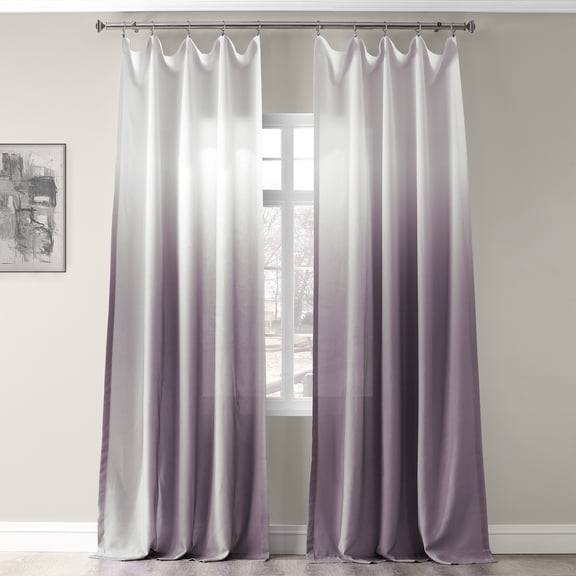 Ombre Plum Faux Linen Semi Sheer Curtain (1 Panel), Ombre Plum, 50W X 120L