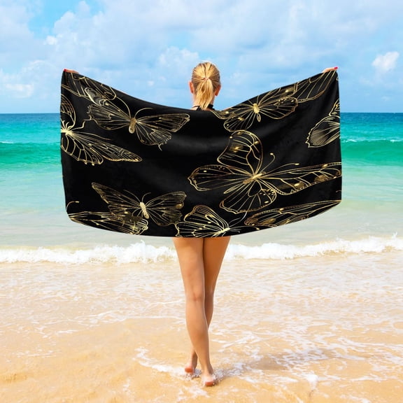 Ryvnso Butterflies Golden Oversized Beach Towel Microfiber Bath Blankets Swimming Fitness 37" x 74"