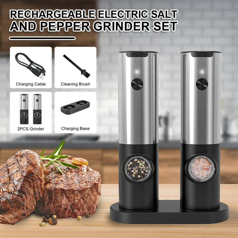 Rechargeable Electric Salt And Pepper Grinder Set With Charging Base  Stainless Steel Automatic Salt Spice Grinder Pepper Mill