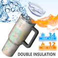 thumbnail image 5 of 40oz Pioneer Flower Floral Print Pattern Insulated Tumbler with Handle, BPA-Free Leak Proof Lid and Straws, Double Wall Vacuum, Hot 12h/Cold 34h, 5 of 6