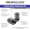 thumbnail image 5 of Wheel Accessories Parts 20 Pcs 14mm 1.50 Thread Bulge Acorn 1.38 Long Lug Nuts Black 3/4 19mm Hex Fits Chevy Camaro, Chrysler 300, Dodge Charger Challenger, 2015+ Ford Mustang, 2021+ Jeep Wrangler, 5 of 8