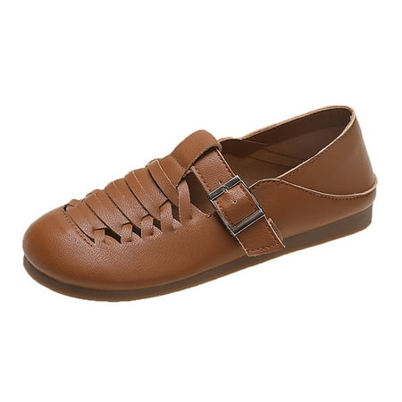 

Quealent Adult Women Shoes Womens Business Casual Shoes Size 9 2023 Summer New Casual Flat Sole Single Womens Shoes Casual Dress with Short Heel Brown 8